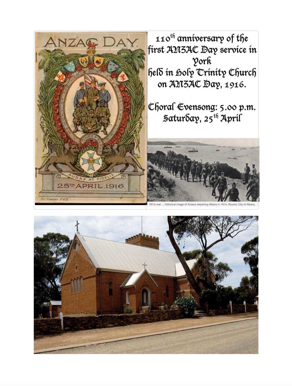 Service Commemorating the First ANZAC Day Service 110 Years Ago in York