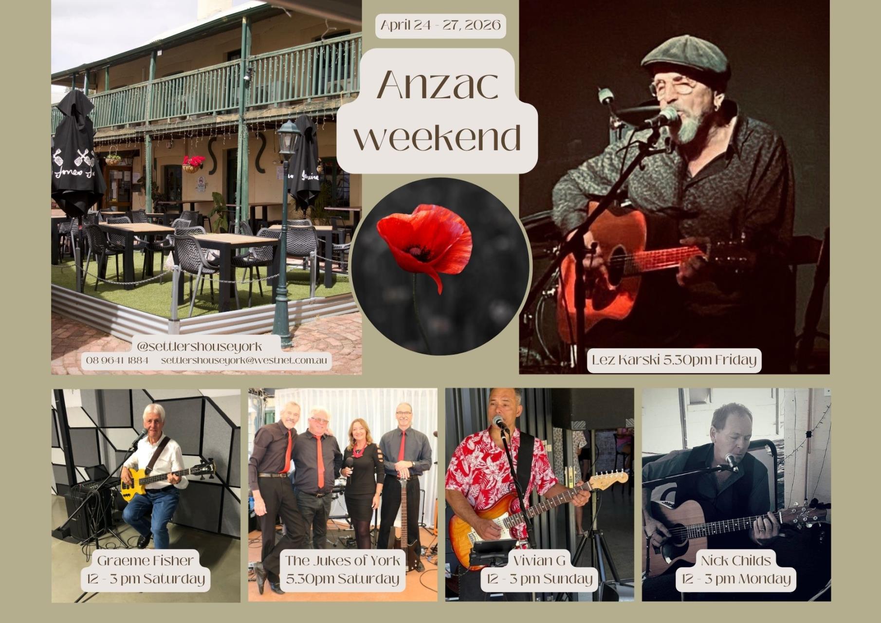 Live Entertainment all ANZAC Day Long Weekend.