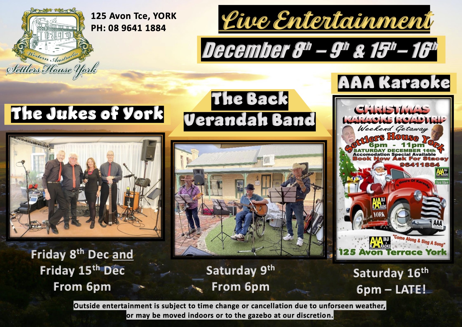 Live Entertainment at Settlers House - December 8th-9th & 15th-16th